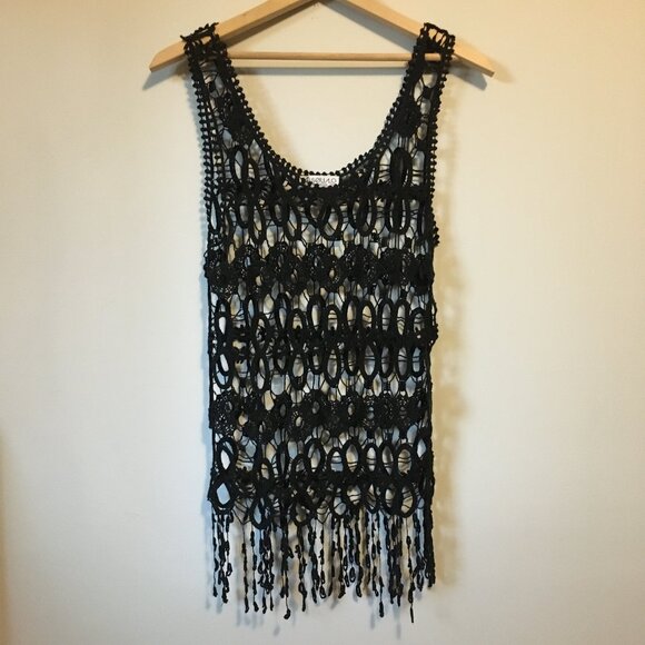 Vintage Bohemian Black Loose Crochet Lace Top - Picture 3 of 15